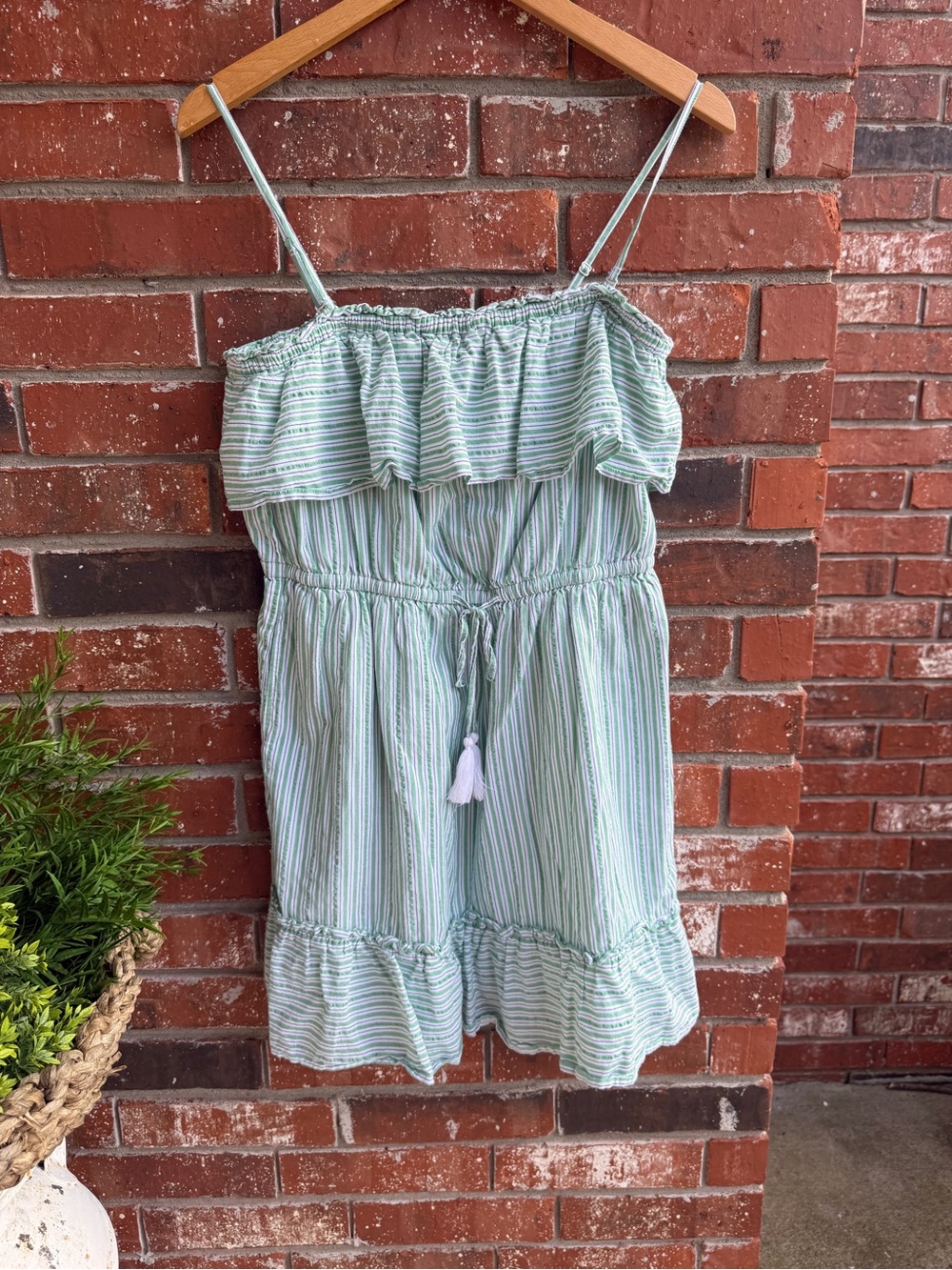 American Eagle Outfitters Green, Navy & White Striped Ruffle Dress